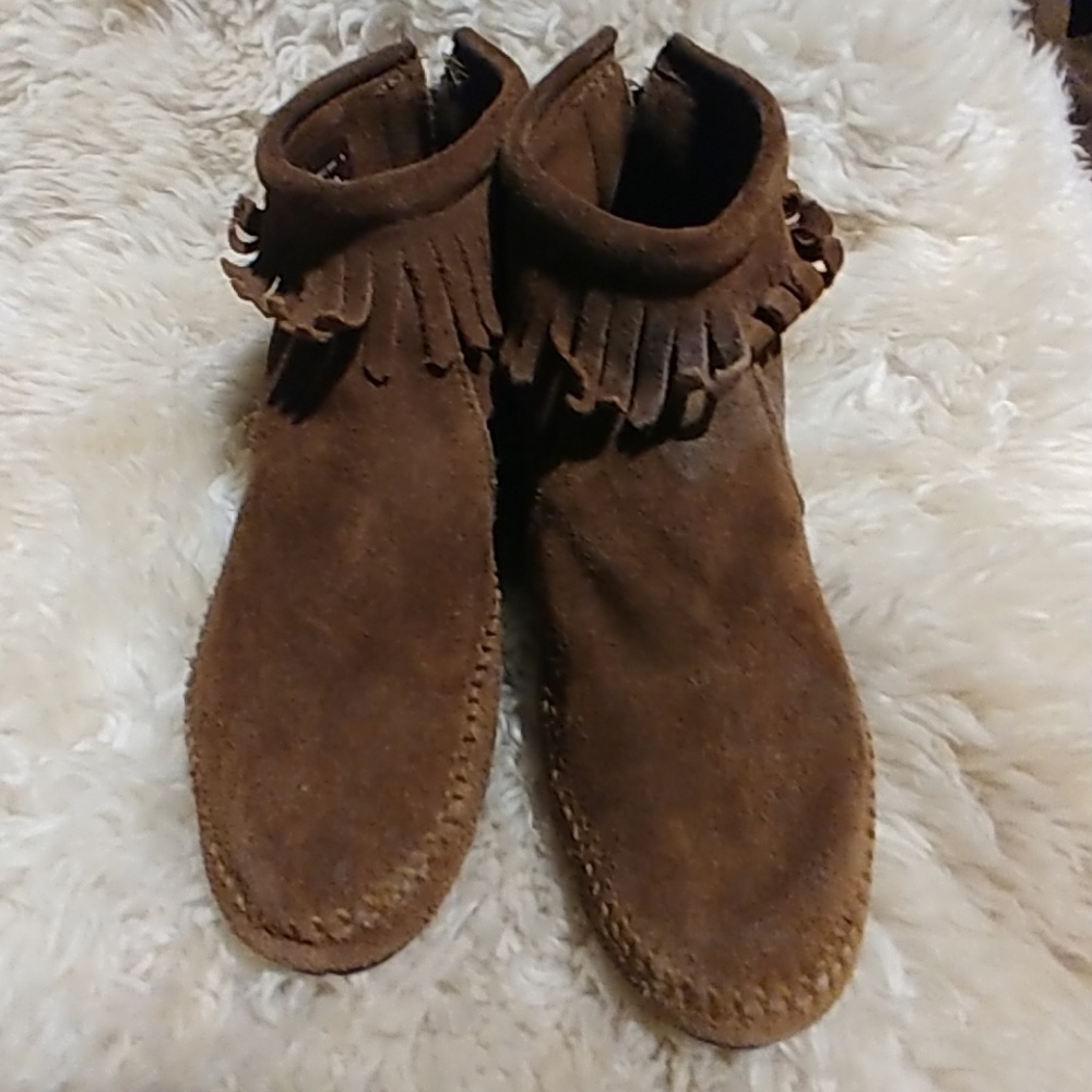 Minnetonka chukka zip moccasins.